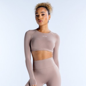 DFYNE Dynamic Long Sleeve Crop Üst Kadın Bej Rengi | NAIRMY172