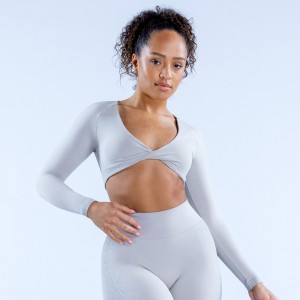 DFYNE Ignite Twist Front Crop Üst Kadın Açık Gri | KGAMJE702