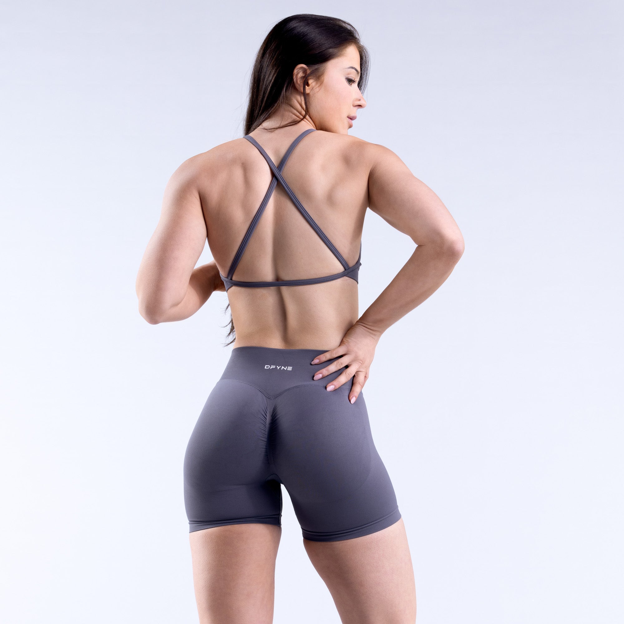 DFYNE Dynamic High Neck Backless Spor Sütyeni Kadın Koyu Gri | JIYGKB570